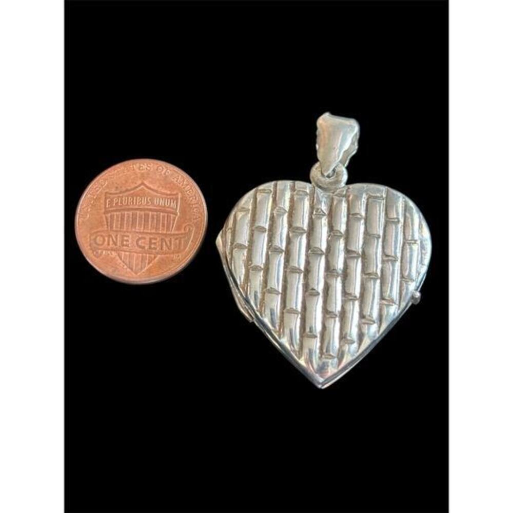 MCM Sterling Silver 1” Woven Heart Locket Pendant 925 8.45g